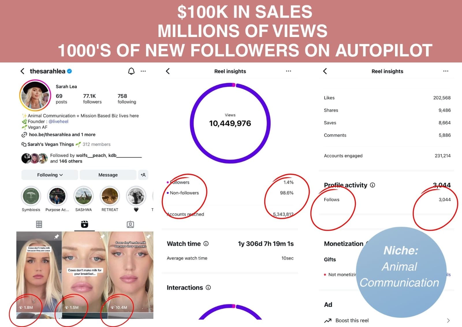 Sarah Lea — $100K in sales, millions of views, 1000s of new followers on autopilot
